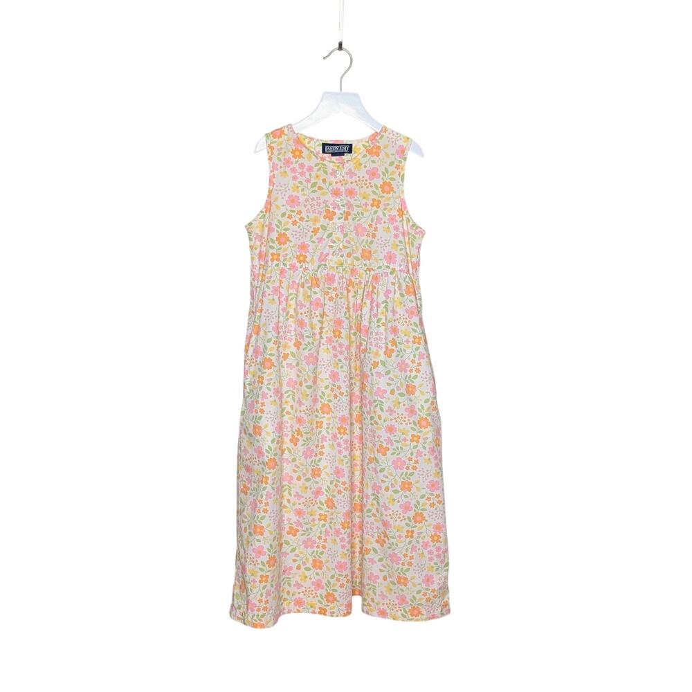 Vintage 90s Lands’ End Girls Dress 10 Floral Sleeveless Classic Cottage Pastel